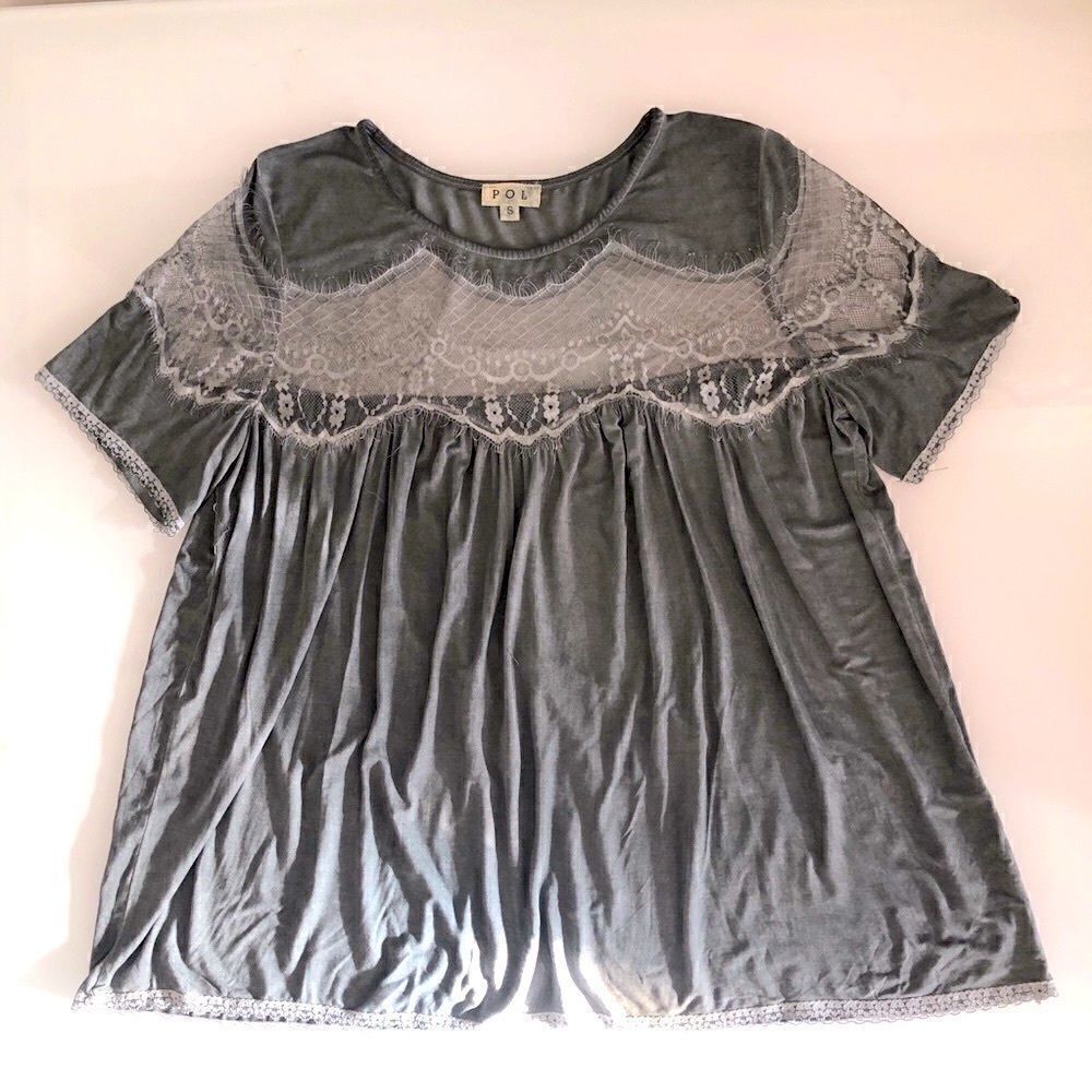POL Front Lace, Flowy Gray Short Sleeve Small - Picture 5 of 8